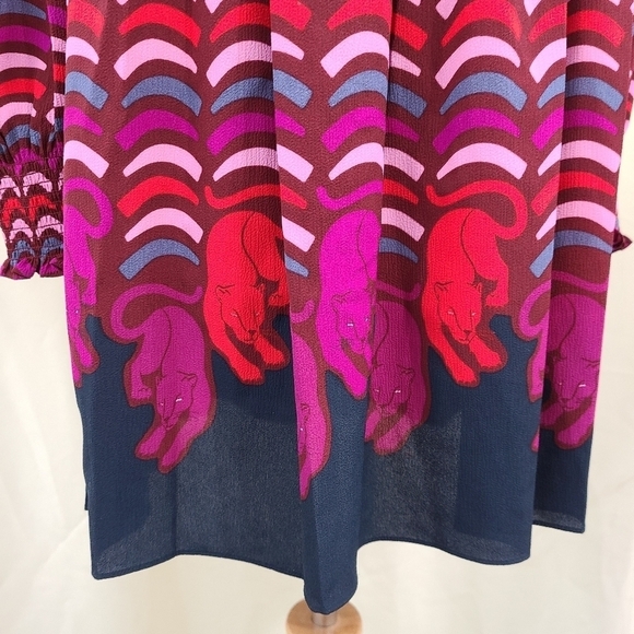 Kate Spade Rawr Smocked Dress leopard lion chevron NEW - Picture 5 of 10